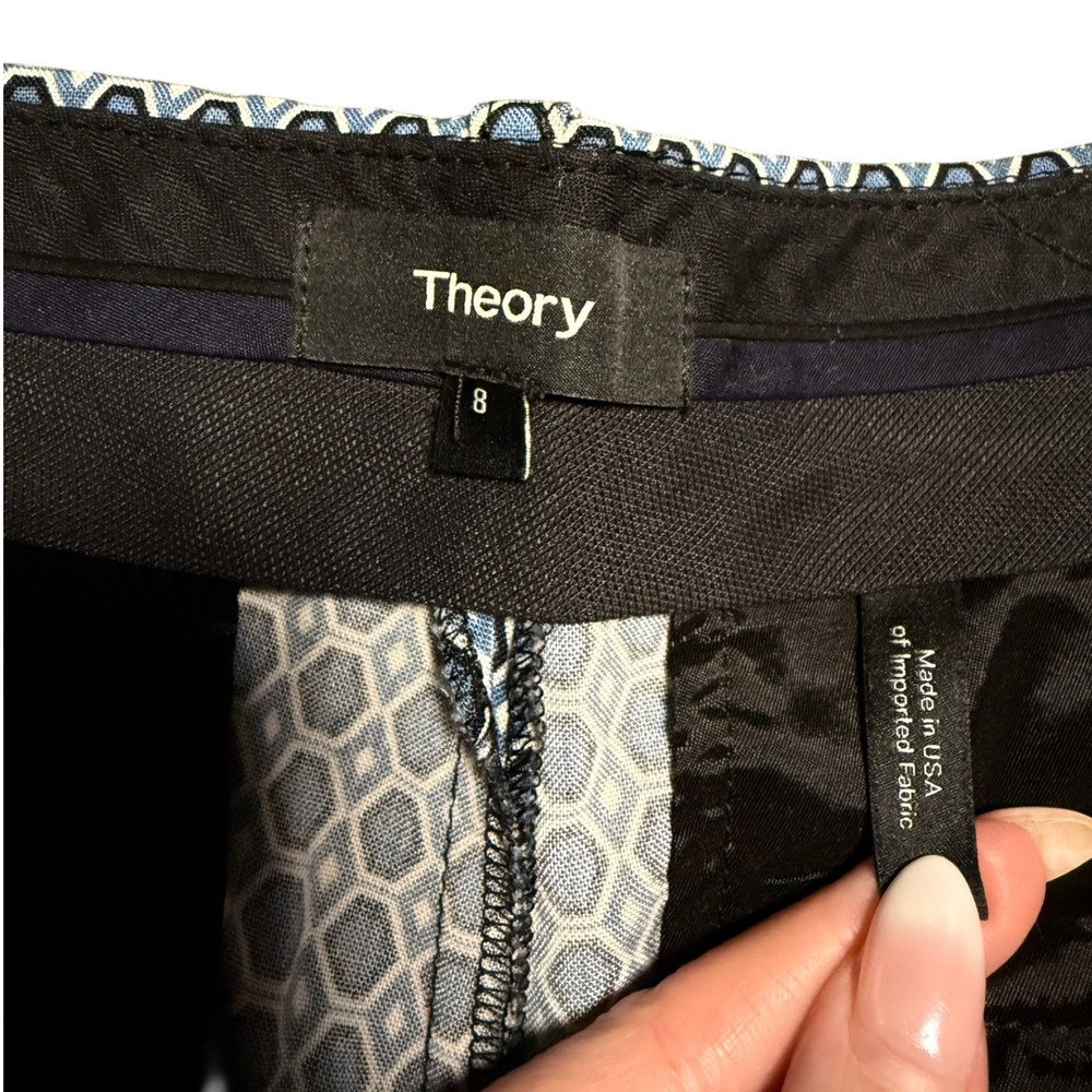 Theory Women's Geometric Print Straight Leg Dress‎ Pants Blue White Size 8 - Picture 6 of 9
